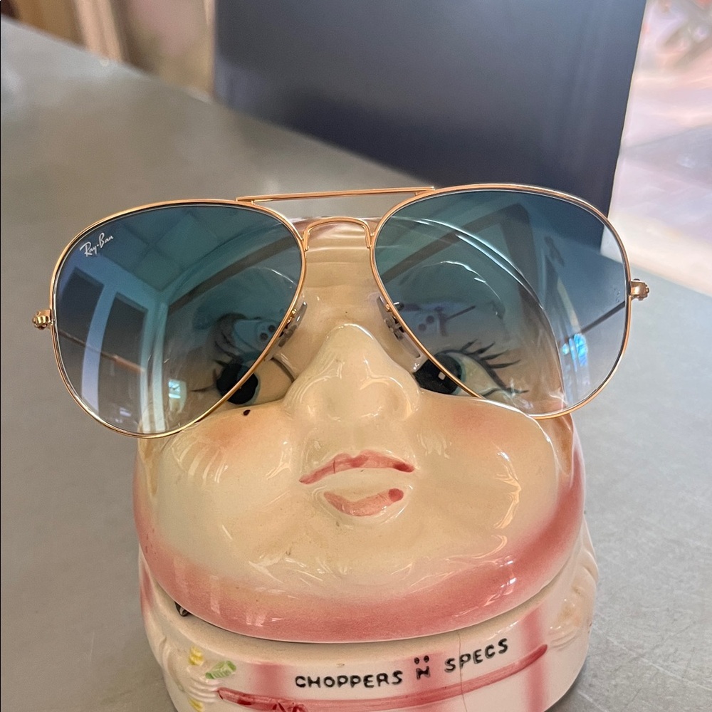 Ray-Ban Gold Frame Sunglasses with Blue Gradient Lenses